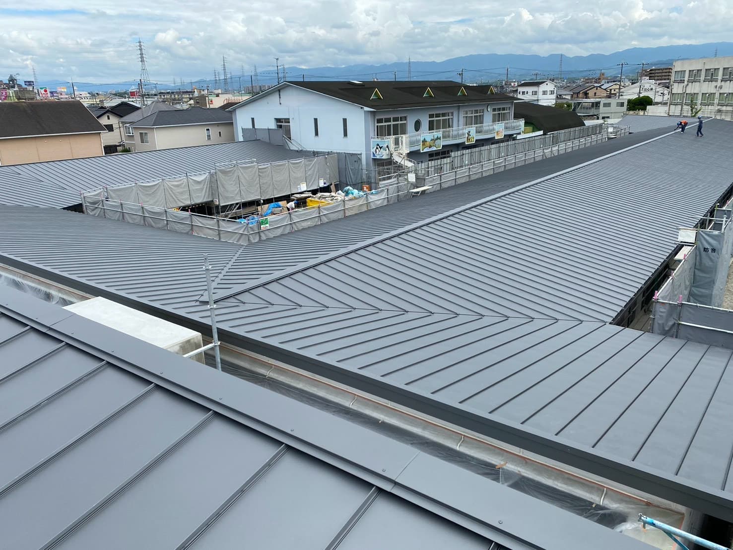 大規模な建物の金属屋根